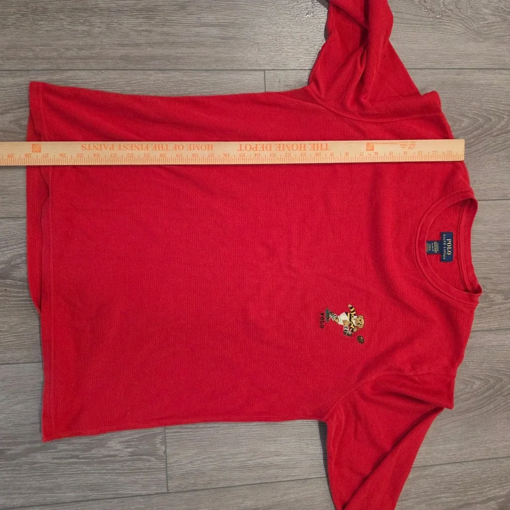 Polo Ralph Lauren Red Waffle Knit Thermal Long Sleeve Polo Bear Rugby Shirt XL